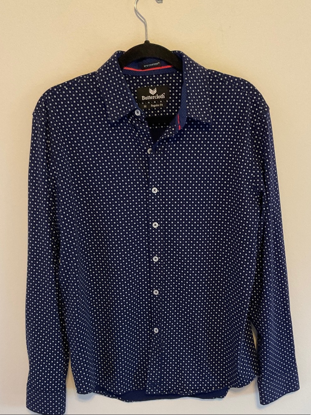 Buttercloth regular fit medium  Navy Dot Long-Sleeve Button Down Shirt Icy Cotto